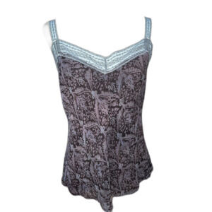 Gap 100% Silk Babydoll Camisole XL Brown Lace Trim Y2K Fairy Grunge Romantic